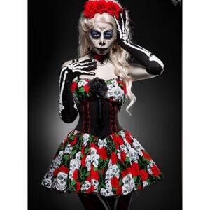 Lip Service sugar skull dia Skull & Rose dress Goth & Punk dress size XS